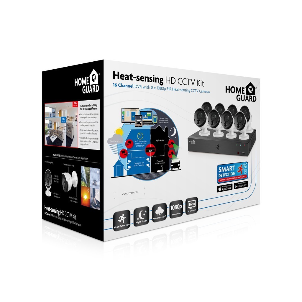 HGDVK164408 - 16 channel Digital Video Recorder with 8 pcs. 1080p PIR Heat-sensing CCTV Camera